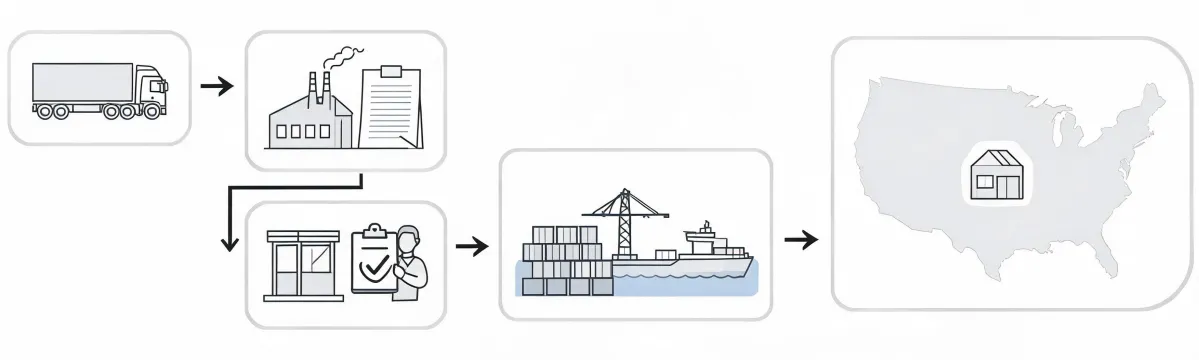 Procurement handoff map from trailer factory quotation to US destination